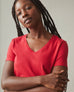 Women's Classic Cotton V-Neck Tee - Tango Red